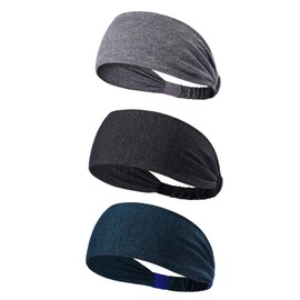 3PACK Lightweight Sport Headband/Non-Slip Sweat Band Bandana Headwear for Running Cycling Hot Yoga Athletic Workouts Fashion Elastic Hair Band for Women Men Teens Girls (Dark Grey,Grey,Navy Melange)