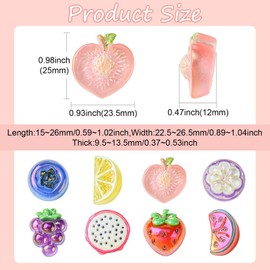 Ipotkitt 40 Pieces 8 Styles Fruit Theme Resin Cabochons Grape Strawberry Lemon Shape Flat Back Charms Iridescent Food Tags for DIY Bag Hair Closure Decor