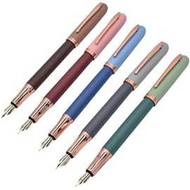 Juego de 5 plumas estilográficas, diseño clásico con convertidor, puntas medianas (0.50 mm)