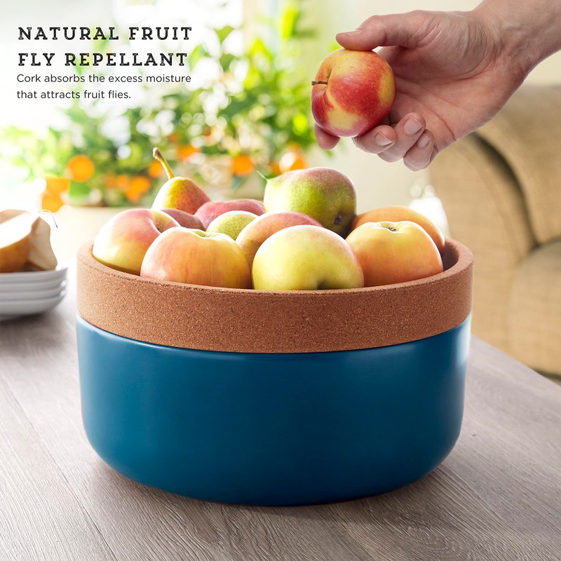Ceramic and Cork Large Breathable Produce Bowl with Lid to