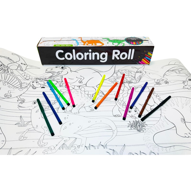 Streamline Imagined Jumbo Coloring Roll with 12 Piece Marker Set