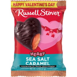 RUSSELL STOVER Valentine's Day Dark Chocolate Sea Salt Caramel Heart, 1.3 oz. (Pack of 18)