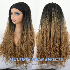 Aisaide Braided Headband Wigs for Black Women Goddess Braids Braids Curly Wigs with Curls Twist Crochet Wig with Headband Attached Jumbo Braid Cornrow Wig Synthetic Curly Headband Wig 30Inch