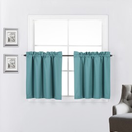 Rooney 2 Panels Thermal Insulated Blackout Tiers Curtain with White Back Lining Window Light Blocking Panel Drapes for Any Small Window (Teal, 30 W X 24)