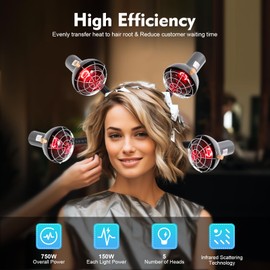 5 Head Infrared Light Heat Red Lamp Salon Hair Steamer Perming Dyeing Adjustable Height Machine with Rolling Wheels