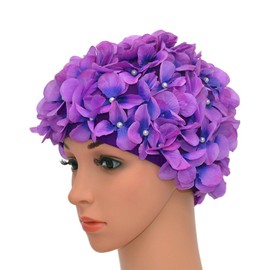 Medifier Women's Vintage Floral Leaf Retro Swimming Cap, purple