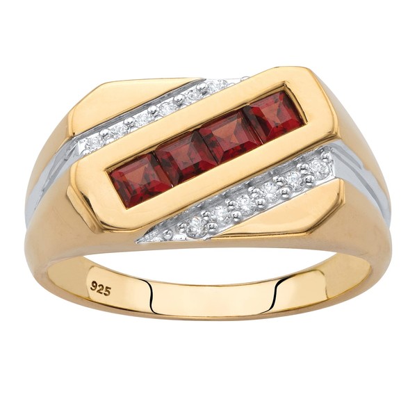PalmBeach Men's Yellow Gold-plated Sterling Silver Square Genuine Red Garnet