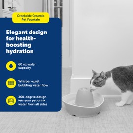 PetSafe Ceramic Pet Fountain – for Cats and Small Dogs – 60 Oz Water Capacity – Whisper-Quiet Water Flow – Great for Shy or Timid Pets – Fresh, Filtered Water
