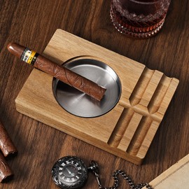Joyoldelf Cigar Ashtray for Outdoors - Wood Cigar Ashtray for Men, Outdoor Cigar Ashtrays for Patio, Creative Ashtray for Cigars, Perfect Ash Tray Gift for Men