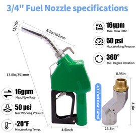 PANCYCW 3/4" Inch NPT Automatic Fuel Nozzle & Fuel Hose Swivel,Auto Shut-Off Green+Hook Gas Pump Nozzle,Three Notch Hold Open Clip,The Flow Rate Up to 16 GPM,15-50 PSI,Used For Gasoline,Diesel,Biodies