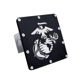 Au-Tomotive Gold, INC. Rugged Black Finish Stainless Steel 2" Tow Hitch Cover Compatible with US Marine Corps Logo Class III