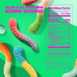 Albanese World's Best Sour 12 Flavor Mini Gummi Worms | 32oz Bag of Candy | 12 Unique Super Sour Flavors, Gluten Free, Fat Free, Soft and Chewy Gummy Worms | Perfect Travel Snack and Treat for Kids