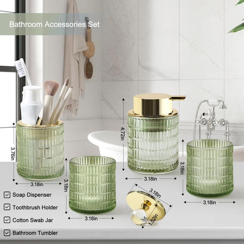 DASITON Bathroom Accessories Set,4Pcs Glass Bathroom Counter Set with Foaming