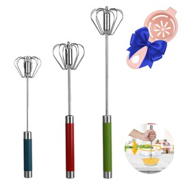 3 Pcs Semi-automatic Egg Whisk Stainless Steel with Metal Egg Separator, Hand Push Rotary Wisking Tool for Making Cream, Beating, Stirring, Cooking Kitchen, Milk (3 Colors)