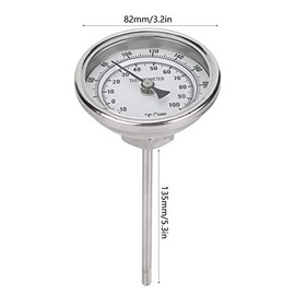 Termómetro De Dial, Termómetro De Acero Inoxidable Con Rosca 1/2 Npt Y Rango De Temperatura De 0‑220℉ /‑10‑100℃ para Hervidor De Cerveza Casera