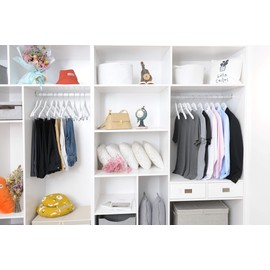 Quality Wooden Skirt Hangers with Clips, 20-Pack Semi Curved, Smooth Solid Wood Pants Hangers with Durable Adjustable Metal Clips, Swivel Hook, Coat, Jacket, Blouse Suit Hangers (White, 20)