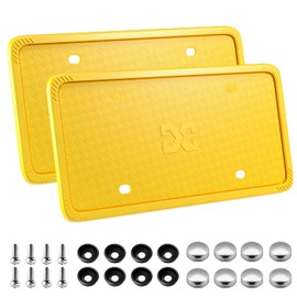 XCLPF Silicone License Plate Frame Covers 2 Pack- Front and Back Car Plate Bracket Holders. Rust-Proof, Rattle-Proof, Weather-Proof (Yellow)