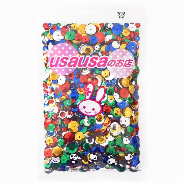 usausa Store To Colorful Sequin Mix Round/Round (approx. 5 mm, 8 mm, 10 mm, 12 mm) 4500 Pieces Set/Gold, Silver, Red, Green, Blue (B418)