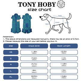 TONY HOBY Dog Pajamas for Female/Male, Dog Jumpsuit with Stripes for Small Medium Dog, Soft and Comfortable 4 Legged Pajamas Dog Clothes (Blue&Green, Boy, M)