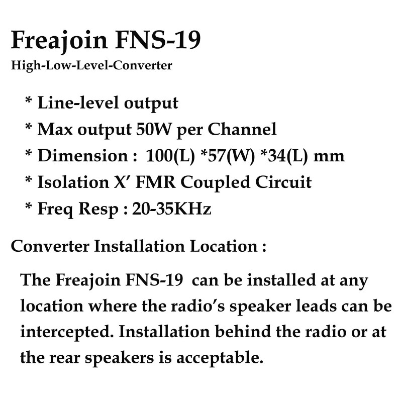 Freajoin 2-Channel High Low Level Converter Speaker Cable to RCA