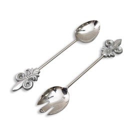 India Handicrafts 20556 Fleur de Lis Silver Tone 13 Inch Stainless Steel Flatware Serving Set