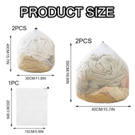 5Pcs Mesh Laundry Bags, Washing Bags For Laundry, Drawstring Laundry Net Bags For Washing Machine, Heavy Duty Dirty Clothes Laundry Bags For Home Dorm Hotel Travel Use (15 * 20/30 * 40cm)