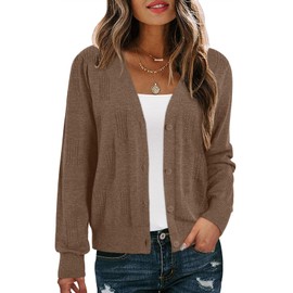 Dokotoo Cardigan Sweater for Women Wool Long Sleeve Lightweight Chocolate Brown Fall Clothes Button Down 2025 Twisted Cable Knit Shrugs Sweaters,Dark Khaki Small