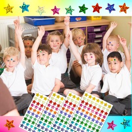 Gicare 2100 Pcs Star Stickers, 10 Assorted Colorful Reward Sticker 1.5cm Holographic Rainbow Stickers, Glitter Sparkly Sticker for Reward Chart Teachers Calendar Students Classroom Office