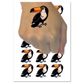 Curious Toco Toucan Bird Temporary Tattoo Water Resistant Fake Body Art Set Collection - 15 2" Tattoos (1 Sheet)