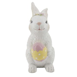 Windy Hill Collection Polyresin Glitter White Easter Rabbit Bunny Hiding Pink & Yellow Egg Figurine Decoration Spring Décor 433301