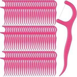 200 Count Floss Picks Bulk Non Breakable Tooth Flosser Dental Sticks for Adults Teeth Cleaning Flossers Family Pack Travel(Black) - Color: Hot Pink