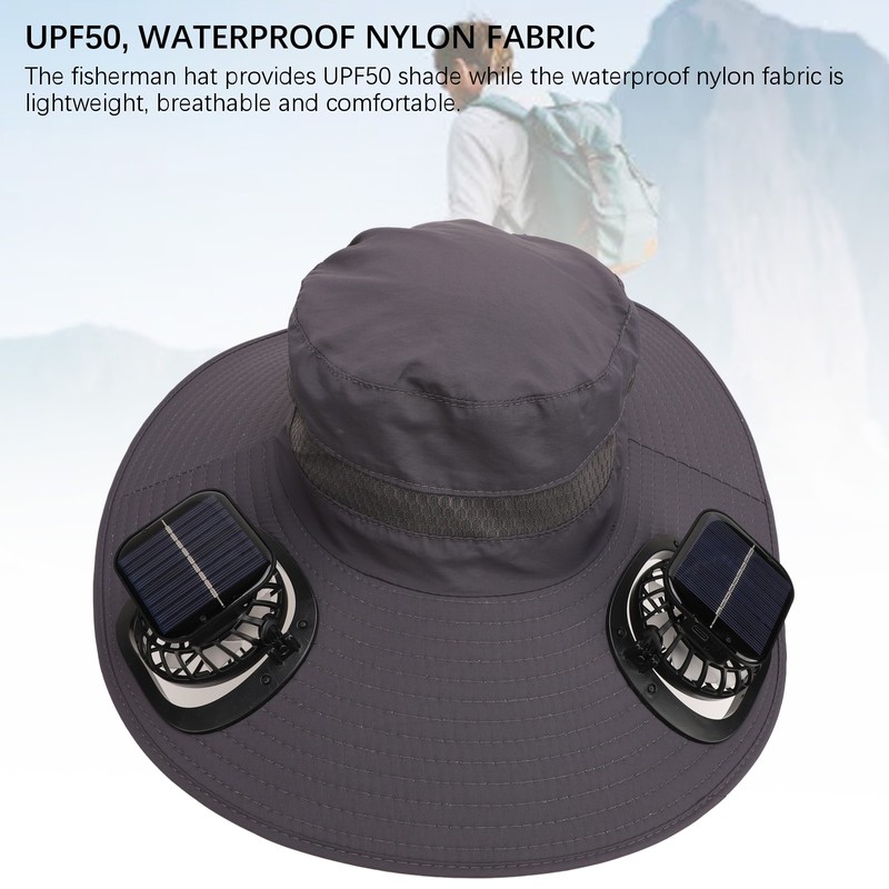Solar Fan Hat Large Brim Quick Dry Breathable 3 Speeds