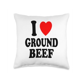 I Heart (Love) Ground Beef Designs I Heart (Love) Ground Beef Carnivore Keto Low Carb Cooking Throw Pillow, 16x16, Multicolor