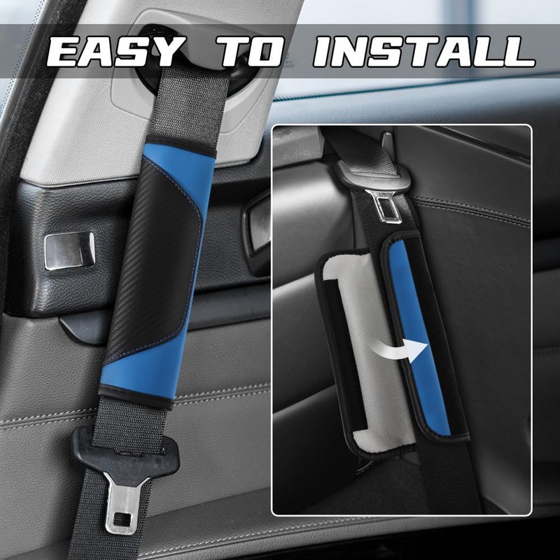 ongfuwu 2PCS Car Seat Belt Cover Pad, Soft Carbon Fiber