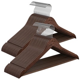SONGMICS Wooden Hangers, Pack of 30, Coat Hangers, Pants Bar, 360° Swivel Hooks, Solid Birch Wood, Space Saving, for Jackets, Shirts, Coats, Walnut Brown UCRW030K02