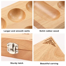 Ceebyfa Mancala Board Game for Kids, Adults & Family. Includes Folding Rubber Wood Board, 48+10 Colorful Mancala Stones & Instruction. Classic & Portable Marble Game for Travel.(Natural Color)