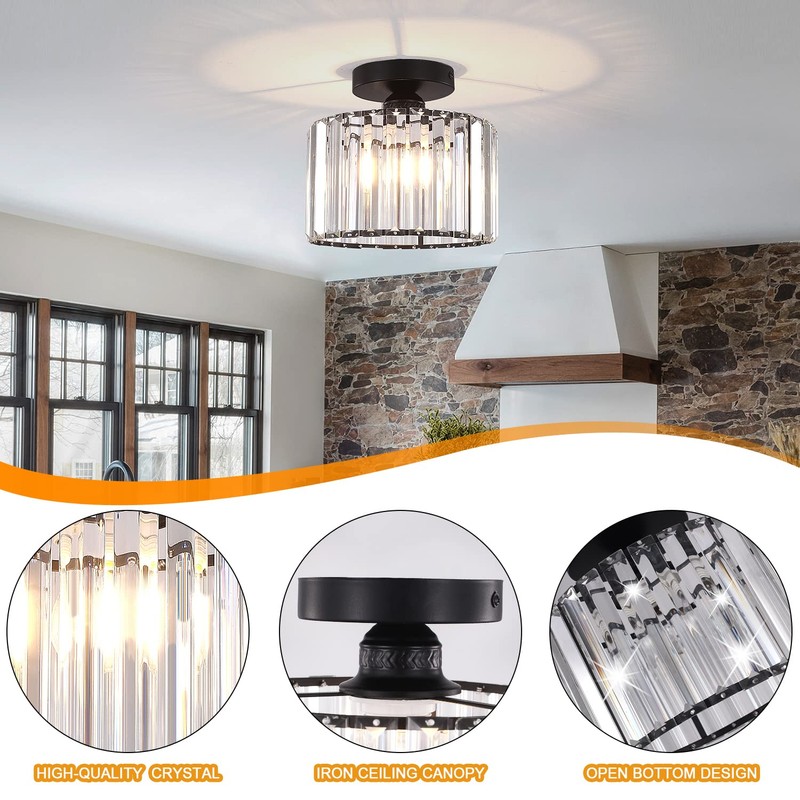 BUXVRCS Semi Flush Mount Modern Chandelier, Crystal Ceiling Light Fixture,