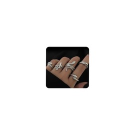 Chmier 5 Pcs Snake Rings Set Ouroboros Wrap Open Rings Stackable Animal Rings Adjustable Knuckle Rings for Men and Women (Silver)