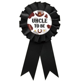 Western Uncle to Be Tinplate Badge Pin, Cowboy Best Uncle Ever Pin, Little Cowboy Gender Reveal Button for Men, Black Rosette Uncle to Be Award Ribbon, Wild West Themed Baby Shower Party Favors