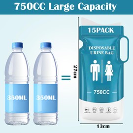 KOMABLEN Pack of 12 Urine Bags for On the Go Bag, 750 ml Pee Bag for On the Go for Men Women Children, Disposable Urine Bags for On the Go, Camping, Travel, Car Travel, Outdoor