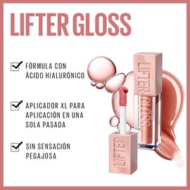 Maybelline Lifter Gloss Brillo Labial Hidratante con Ácido Hialurónico, Efecto Volumen, Aplicador XL, Hidratación Hasta por 4 Horas, Acabado...       