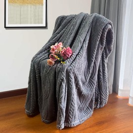 Cuddly Fluffy Blanket, Fleece Blanket - 150 x 200 cm, Soft Warm Cosy Checked Blankets for Sofa, Couch, Bed, Grey