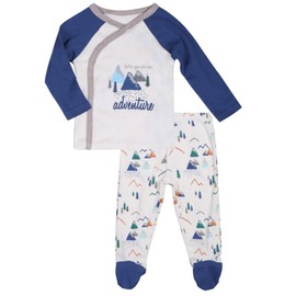 Baby Boy's Footed Pants & Kimono Top Outfit - Long Sleeve Layette Set