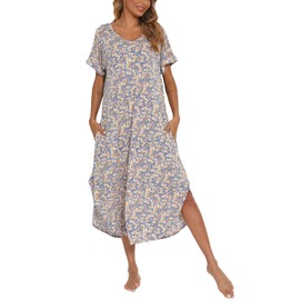 AVIIER Nightgowns for Women Cotton Night Shirt Sleepwear Ladies Soft Loungewear with Pockets (Le2, X-Large)