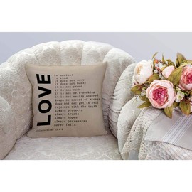 HGOD DESIGNS Love Quote Pillowcase, Square Pillow Cover Cushion Case 1 Corinthians 13:4-8 Pillowcase Hidden Zipper Closure 18X18inch
