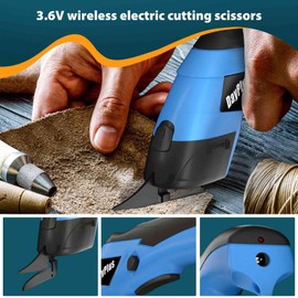 Cordless Electric Fabric Scissors, Lightweight and Portable, 3.6 V Universal Cutter with Safety Lock and 2 Cutting Blades, Power Cutter for Leather/Paper/Carpet/Cardboard (Blue)