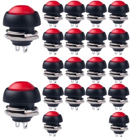 RUNCCI-YUN 20pcs 12mm Red Momentary Push Button SPST ON/OFF AC 250V/1.5A 125V/3A, Mini Round Button for Car Trumpet, PC, Table Lamp, Home Doorbell