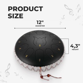 Black Steel Tongue Music Drum 13-Notes - 12 Inch Metal Rain Drum for Yoga Steel Tongue Drum for Adults Chakra Zen Tanks Drum for Meditation and Gifts