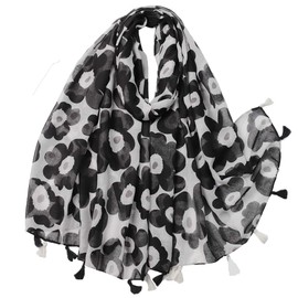 White Fang MA228 Women's Scarf, Shawl, Scarf, Flower Pattern, Large, Stylish, Elegant, Gift, Black
