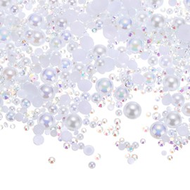 sourcing map 30g Flatback Pearls and Rhinestones 3mm-10mm Mixed Resin Half Pearl Rhinestone for Crafting Nails Clothing Shoes DIY Crafts Decoration White